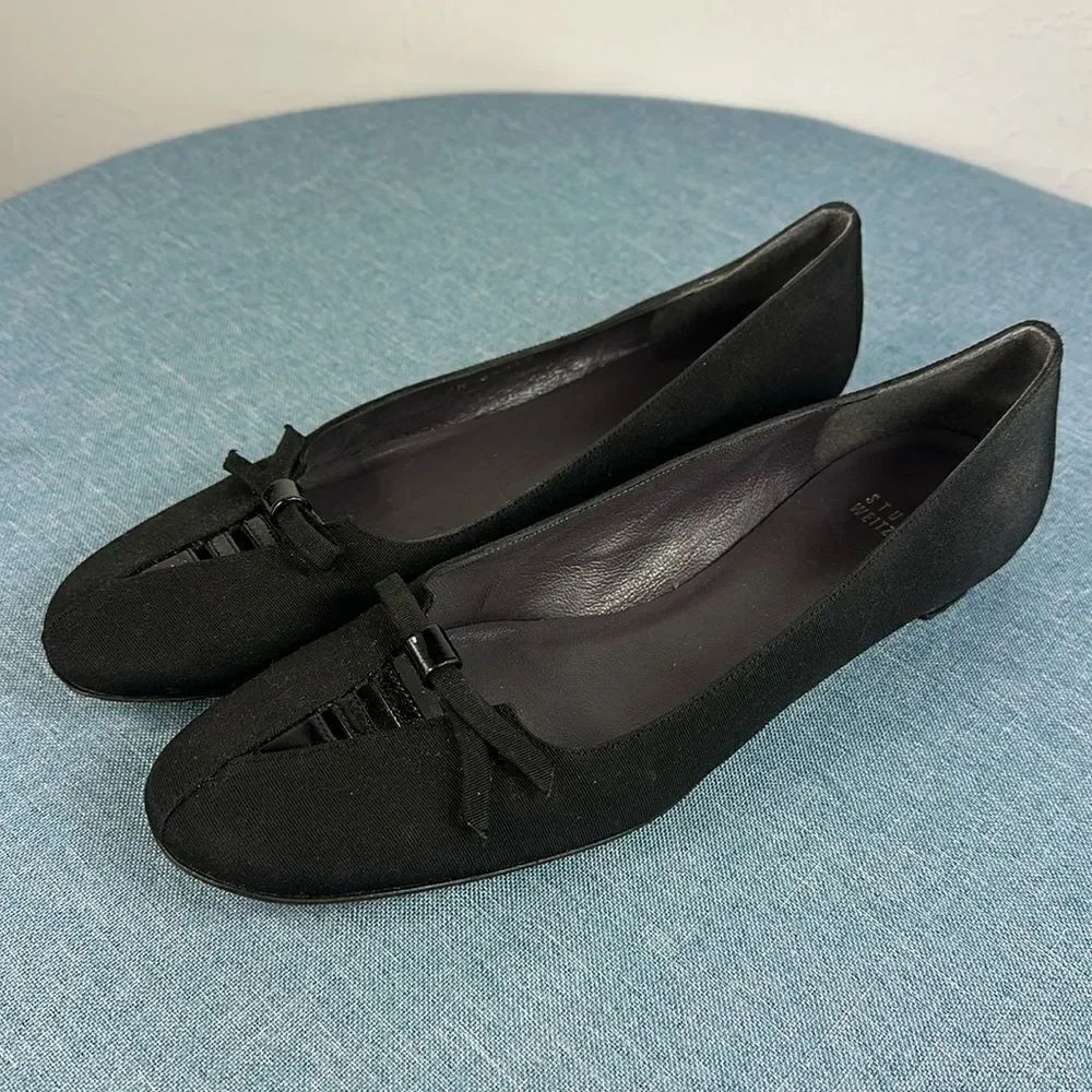 Stuart Weitzman Black Bow Accent Slip On Ballet Flats Size 7 W